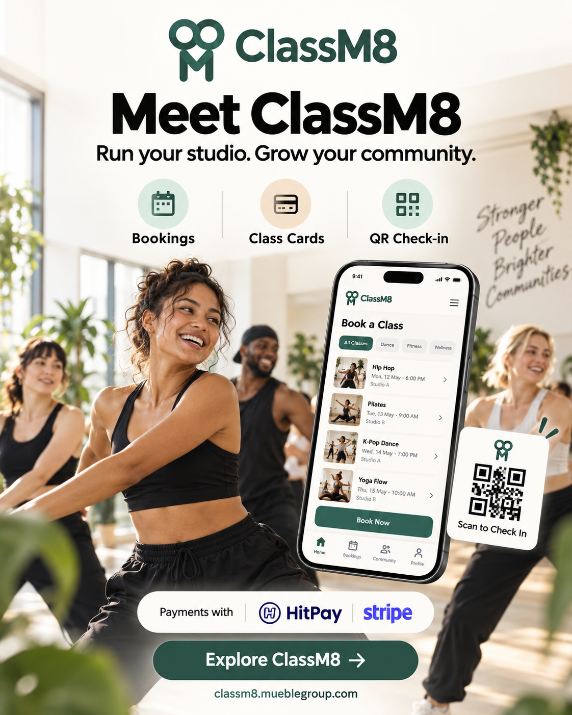 ClassM8 studio management platform for bookings, payments and attendance